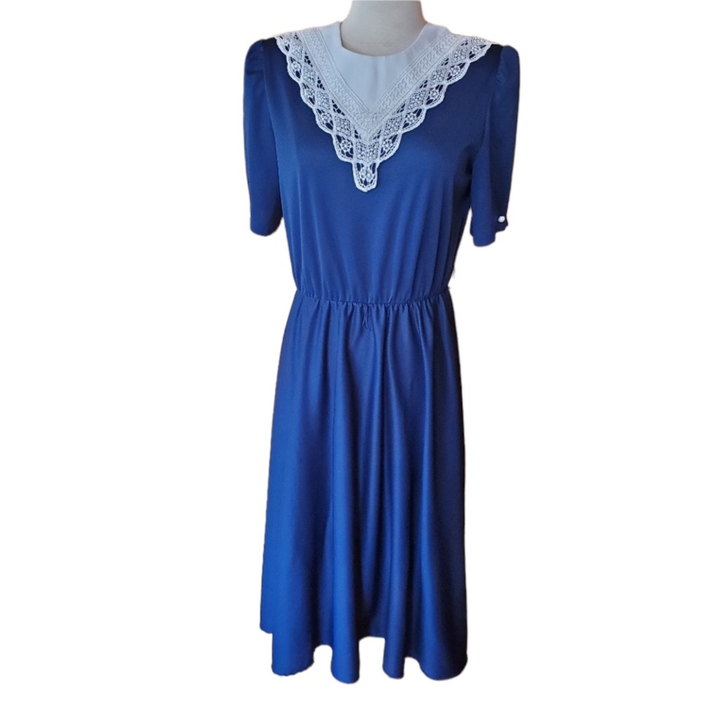 1980s‎ Unlabeled Blue & White Career Dress